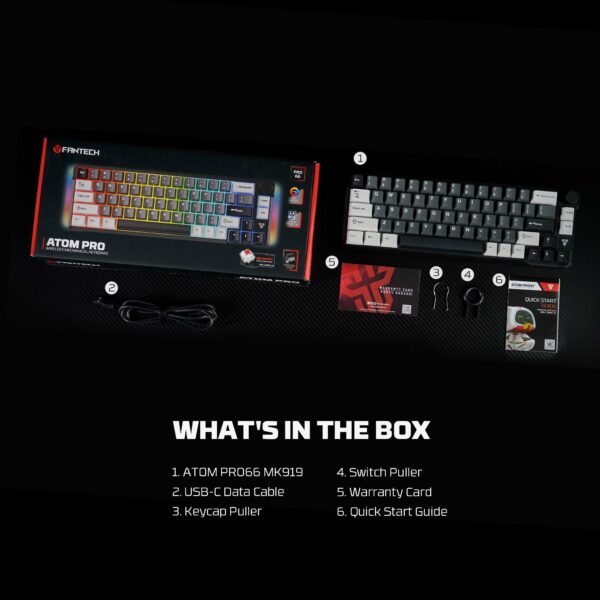 fantech atom pro66 mk919 wireless mechanical keyboard – black (red switch)