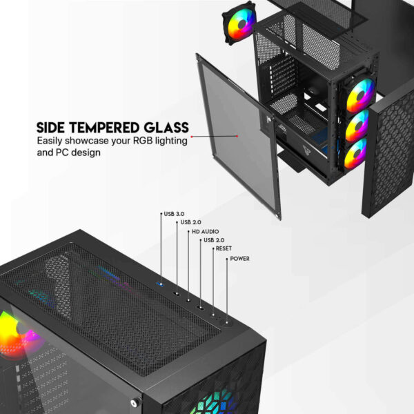 fantech aero 2 cg83 mid tower gaming case — black