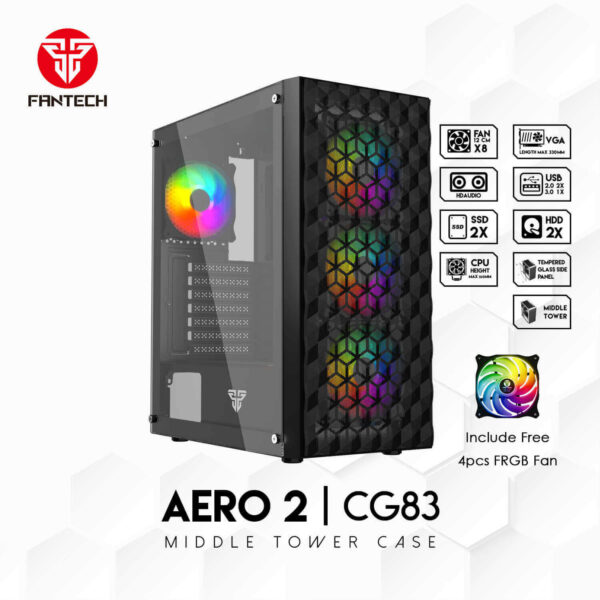 fantech aero 2 cg83 mid tower gaming case — black