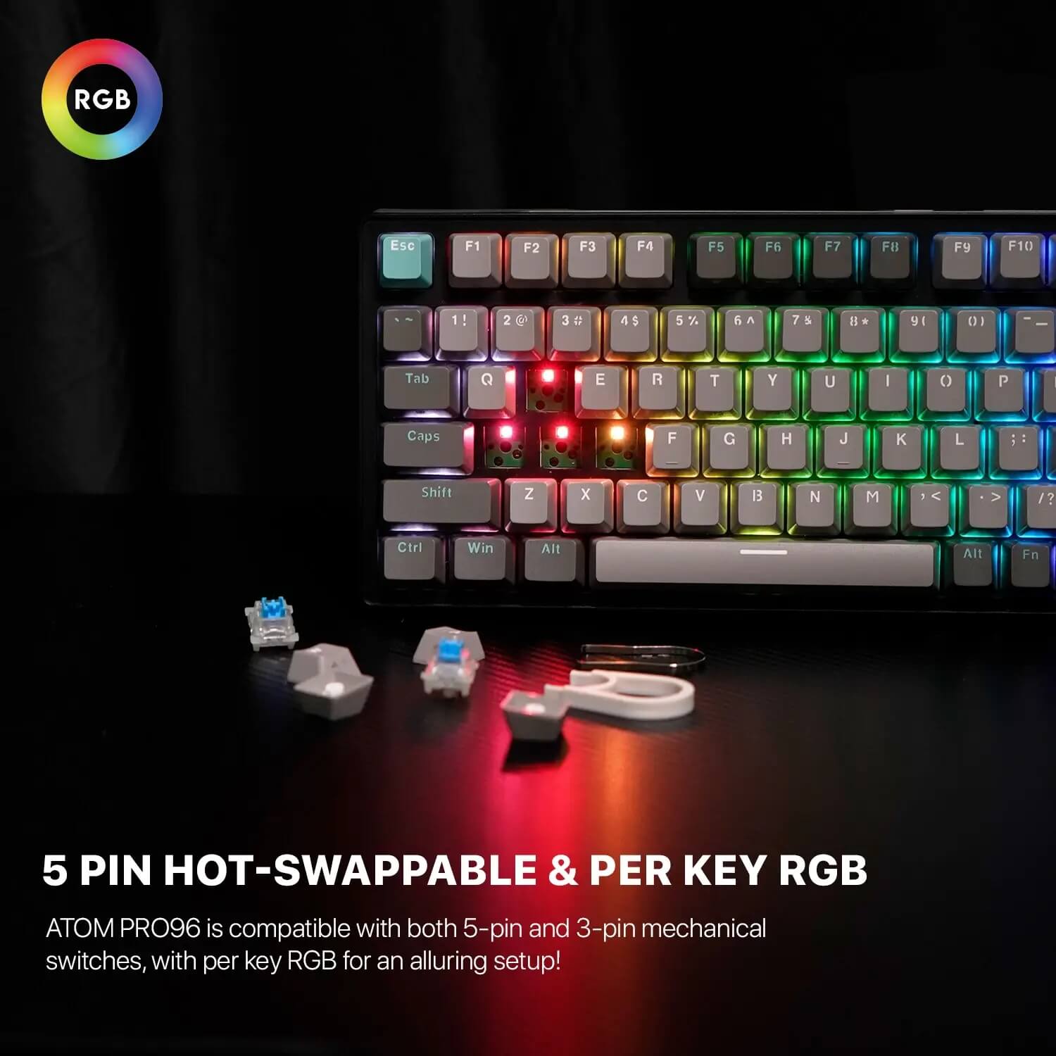 fantech mk914 atom pro96 tri mode mechanical gaming keyboard – stellar edition (blue switch)