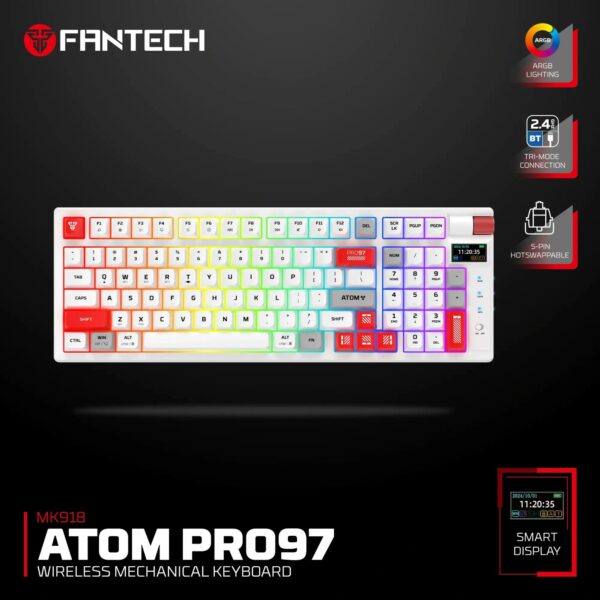 fantech mk918 atom pro97 tri mode mechanical gaming keyboard – white (blue switch)