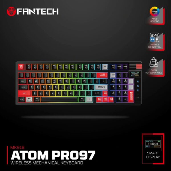 fantech mk918 atom pro97 tri mode mechanical gaming keyboard – black (blue switch)