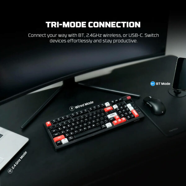 fantech mk918 atom pro97 tri mode mechanical gaming keyboard – white (blue switch)