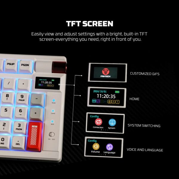 fantech mk918 atom pro97 tri mode mechanical gaming keyboard – white (blue switch)