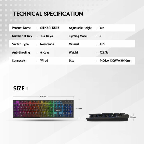 fantech k515 shikari wired membrane gaming keyboard