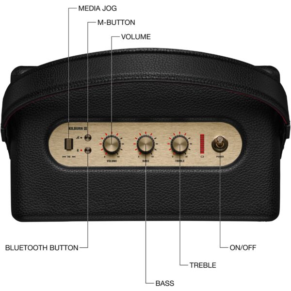 marshall kilburn iii portable bluetooth speaker (black & brass)
