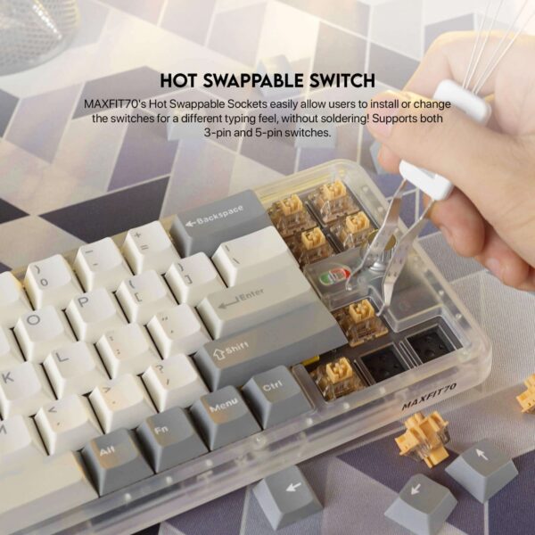 fantech maxfit70 vibe mk911 wireless mechanical keyboard – epic greyscale white (yellow switch)