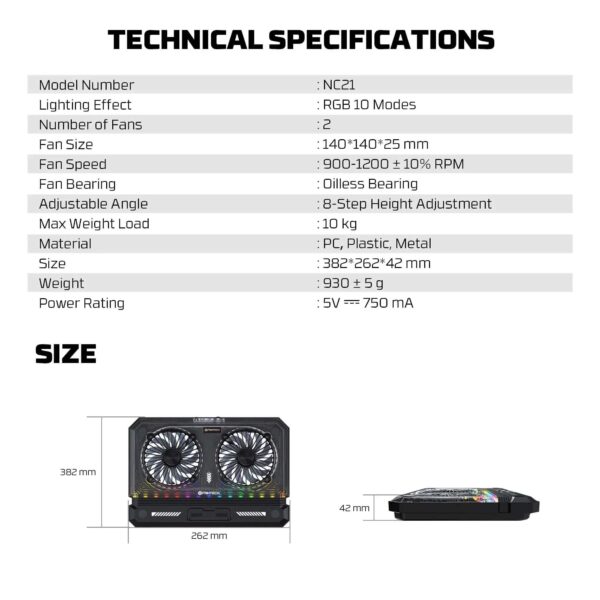 fantech nc21 notebook cooler — black