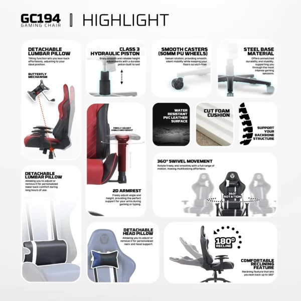 fantech gc194 gaming chair — black