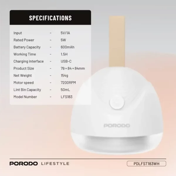 porodo lifestyle fabric shaver lint & bobbles remover – white
