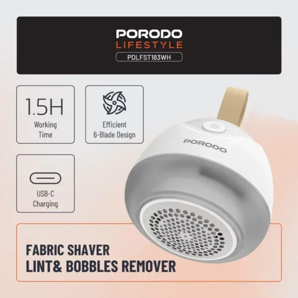 porodo lifestyle fabric shaver lint & bobbles remover – white