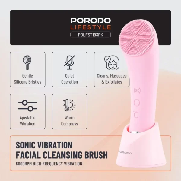 porodo lifestyle sonic vibration facial cleansing brush – pink