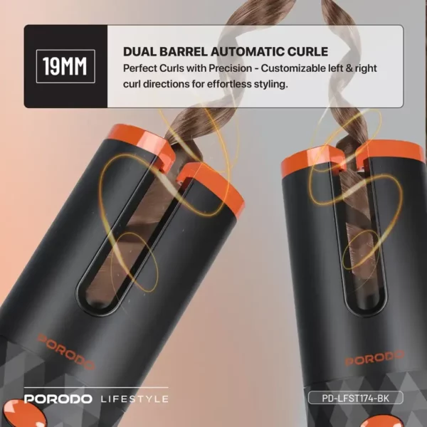 porodo lifestyle automatic hair curler – black