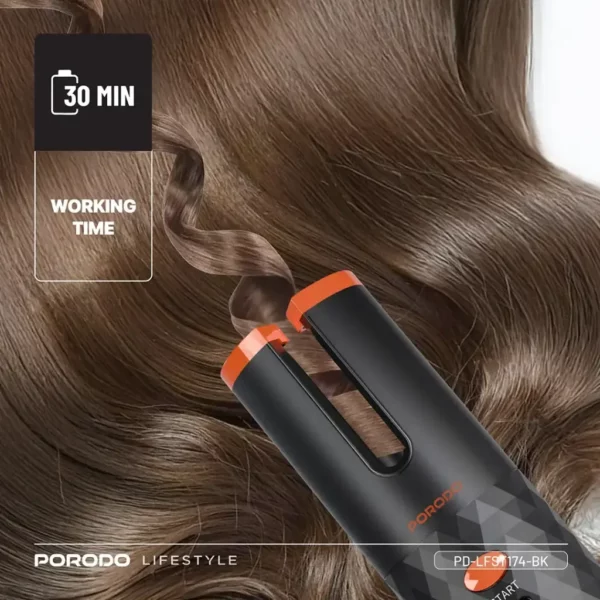 porodo lifestyle automatic hair curler – black