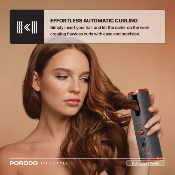 porodo lifestyle automatic hair curler – black