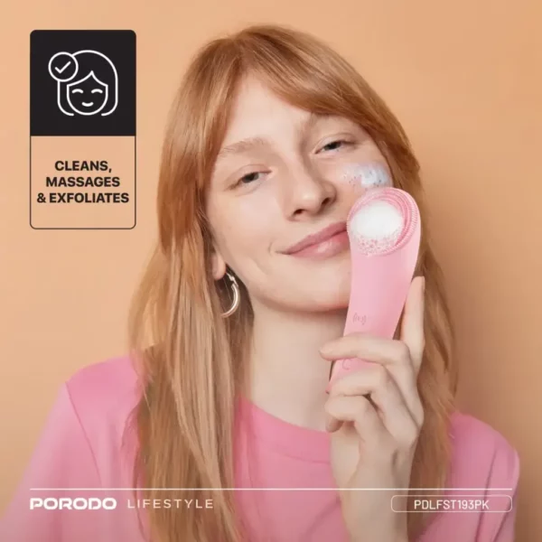porodo lifestyle sonic vibration facial cleansing brush – pink