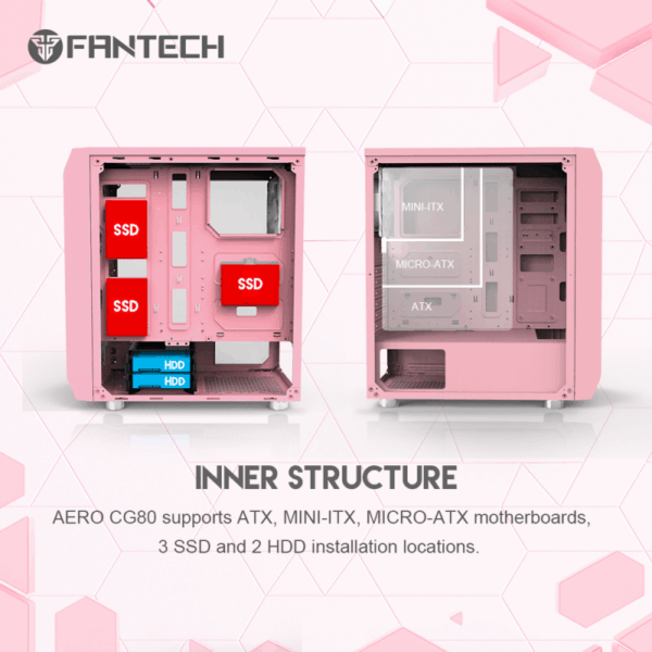 fantech aero rgb cg80 mid tower gaming case — sakura edition