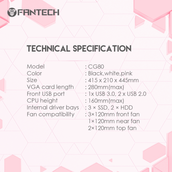 fantech aero rgb cg80 mid tower gaming case — sakura edition