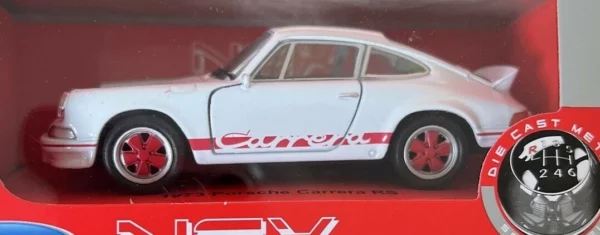 welly nex porsche 911 carrera rs 2.7 diecast model (white/red stripes)