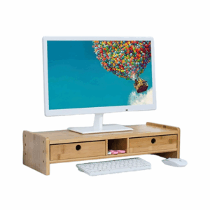 bamboo double drawers monitor stand riser