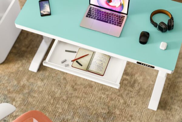 contuo – sit to stand electronic desk with glass top & drawer (white) – ctt d06 03