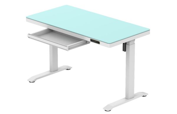 contuo – sit to stand electronic desk with glass top & drawer (white) – ctt d06 03