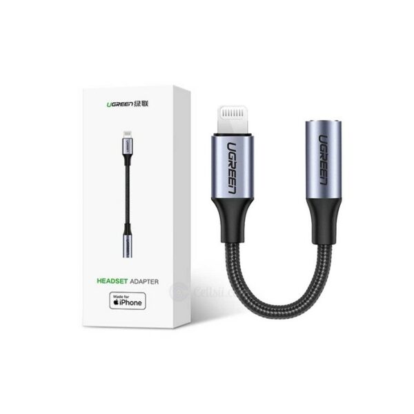 ugreen 30756 lightning m/f round cable aluminum shell with braided 10cm (black)