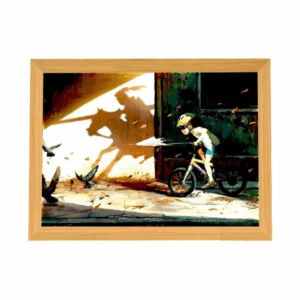 ambient light photo frame kid on bicycle with knight shadow
