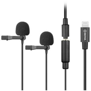 boya by m2d dual lavalier microphones with detachable lightning cable (ios)
