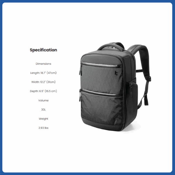 tomtoc techpack t73 x pac laptop backpack 15.6" black