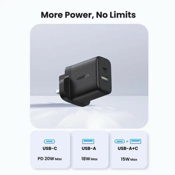 ugreen 45304 20w 2 port fast charger uk black