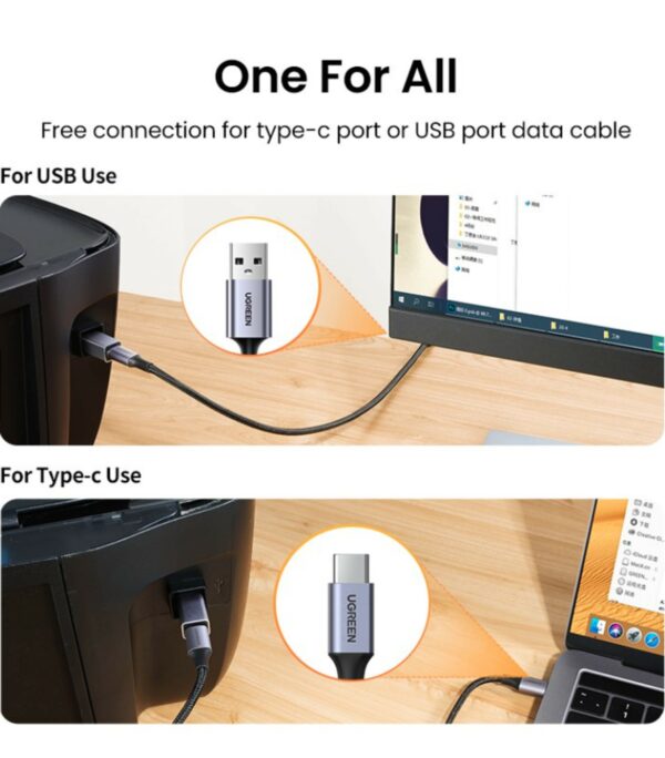 ugreen 20120 usb2.0 usb c/f to usb2.0 b/m adapter aluminum case