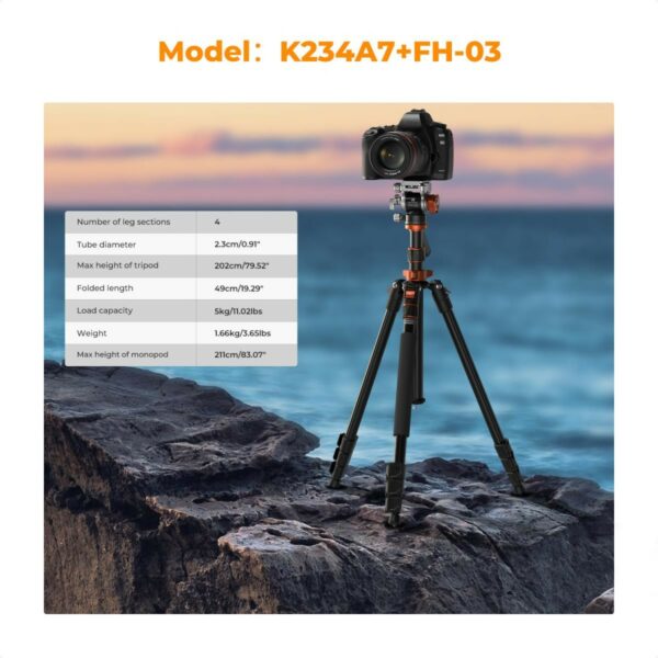 k&f concept k234a7+fh 03 video tripod