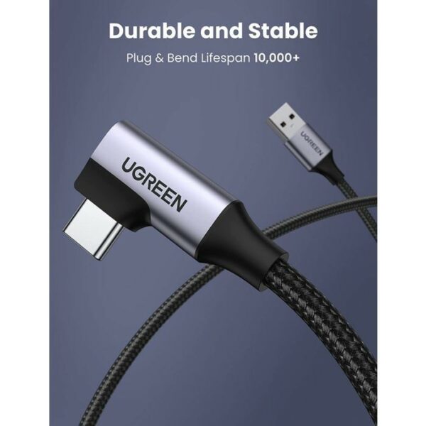 ugreen 20299 usb a male to usb c male 3.0 3a 90 degree angled cable 1m (black)