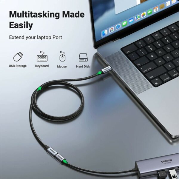 ugreen 30205 usb c male to usb c female gen2 alu case braided extension cable 1m (dark gray)
