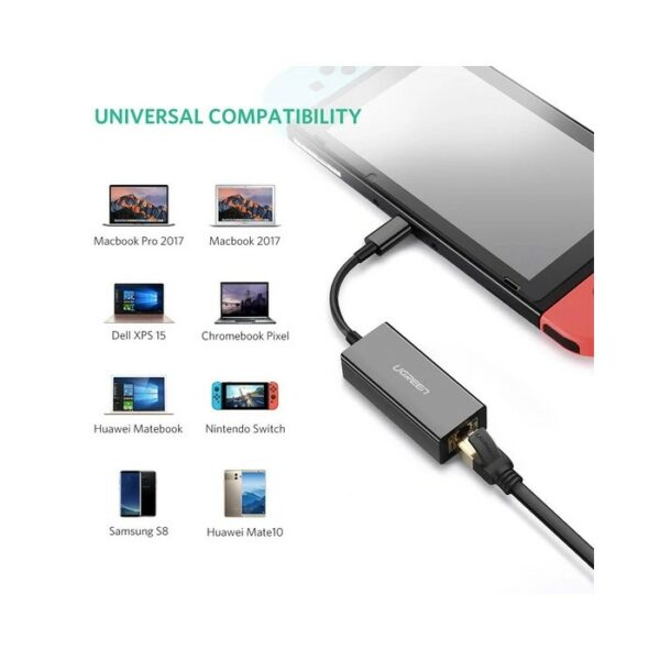 ugreen 30287 usb 2.0 type c 10/100mbps ethernet adapter 110mm (black)