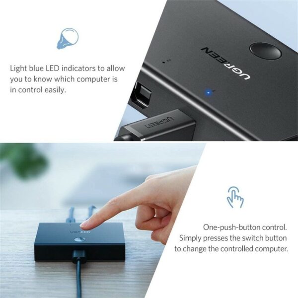 ugreen 30345 usb 2.0 sharing switch 2x1 (black)