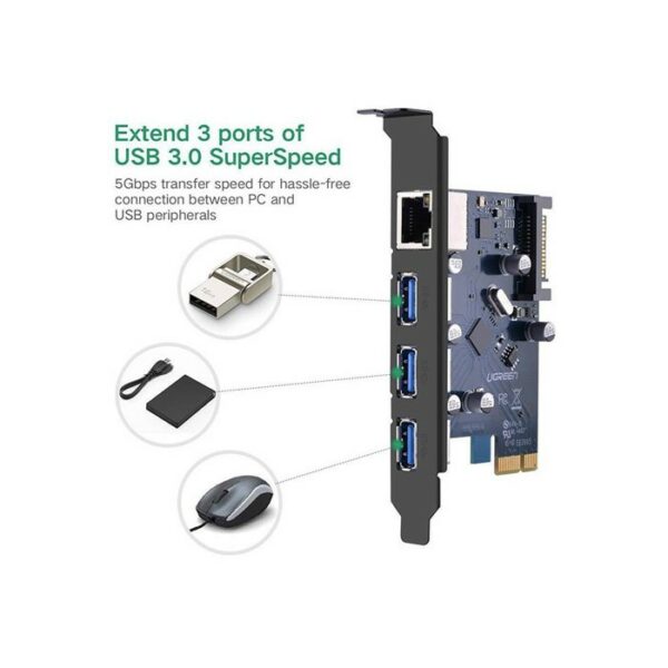 ugreen 30775 3 port usb 3.0 pci express card with10/100/1000mbps gigabit network adapter