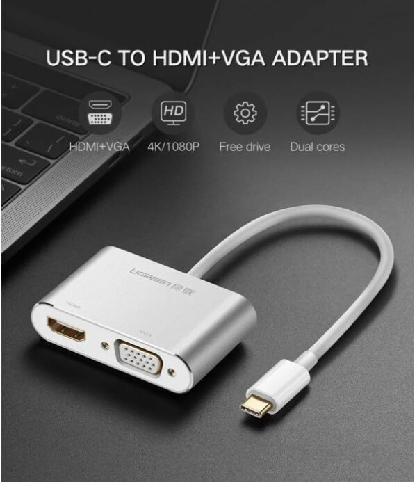 Ugreen - 30843 USB Type C to HDMI + VGA Converter (White)