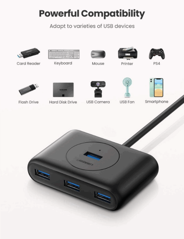 ugreen 40850 usb 3.0 hub with usb c port 1m (black)