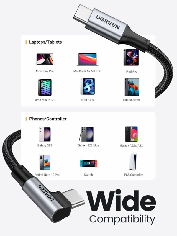 ugreen 70643 usb c to usb c pd fast charging 90 degree cable 5a max black 1m