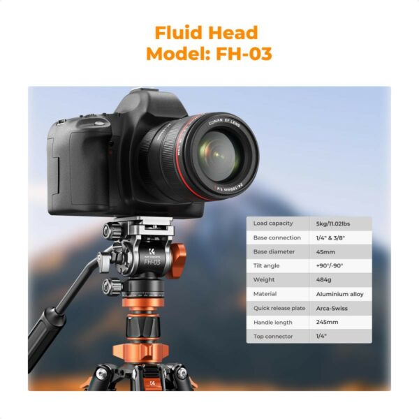 k&f concept k234a7+fh 03 video tripod