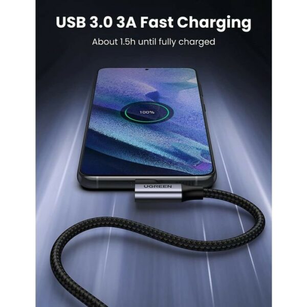 ugreen 20299 usb a male to usb c male 3.0 3a 90 degree angled cable 1m (black)