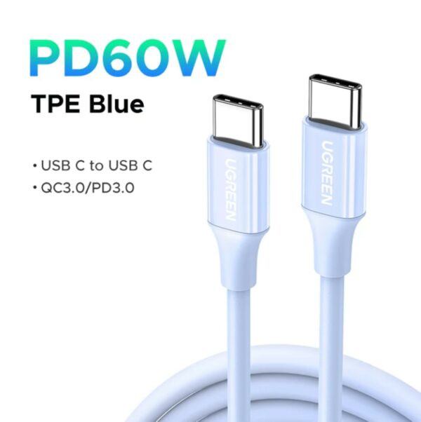 ugreen 25310 usb c to usb c pd fast charging cable 3a max blue 1m