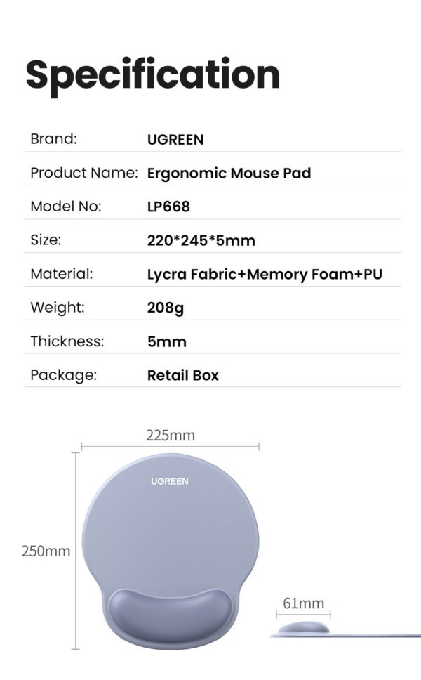 ugreen 25244 ergonomic mouse pad with wrist rest