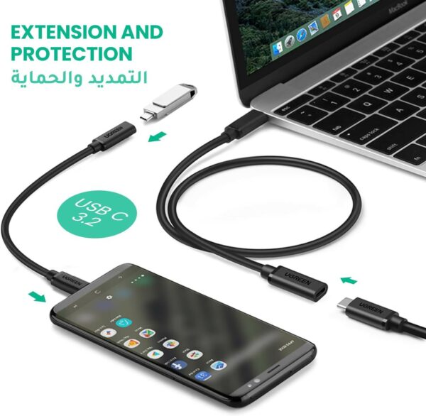 ugreen 40574 usb type c male to female extension cable 0.5m (black)