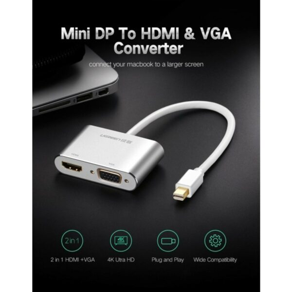 ugreen 20421 mini dp to hdmi + vga converter (silver)