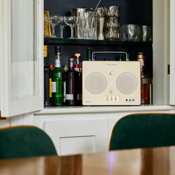 tivoli songbook portable speaker with built in preamp (cream/brown)