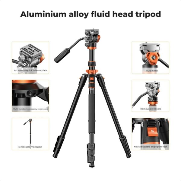 k&f concept k234a7+fh 03 video tripod