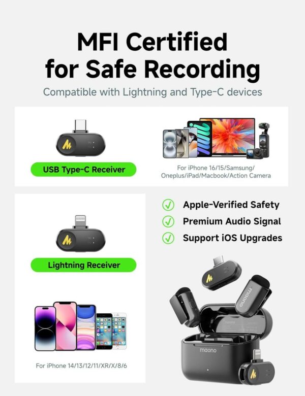 maono wave t1 mini wireless microphone (type c / lightning plug)